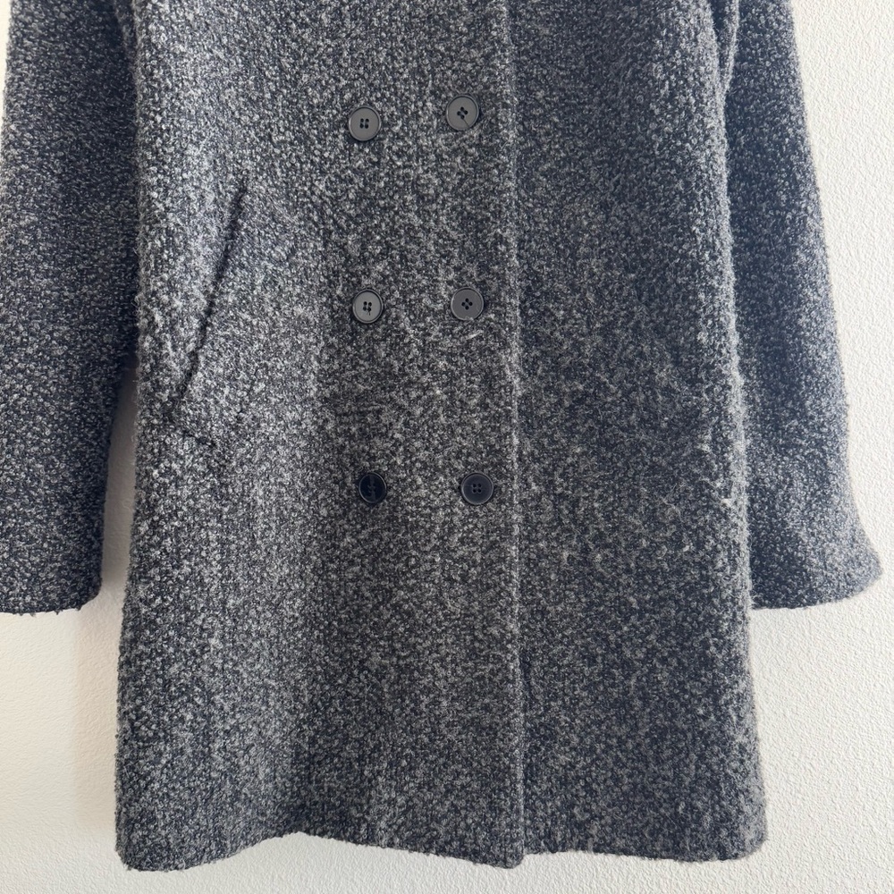 Vintage Sandro Grey Wool Blend Boucle Double Breasted Pea Coat Minimal Fall View 6